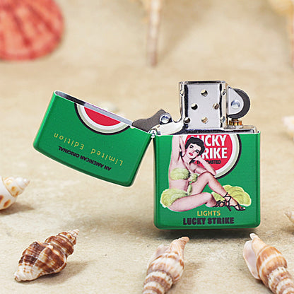 Zippo Green Matte Color Printed Lucky Strike Pin-Up Girl - CS16