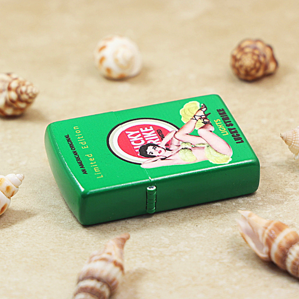 Zippo Green Matte Color Printed Lucky Strike Pin-Up Girl - CS16