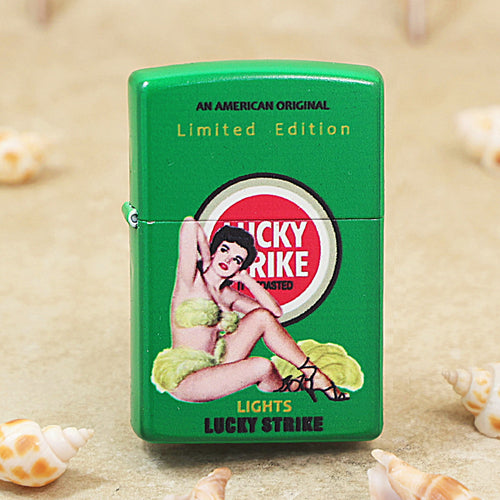 Zippo Green Matte Color Printed Lucky Strike Pin-Up Girl - CS16