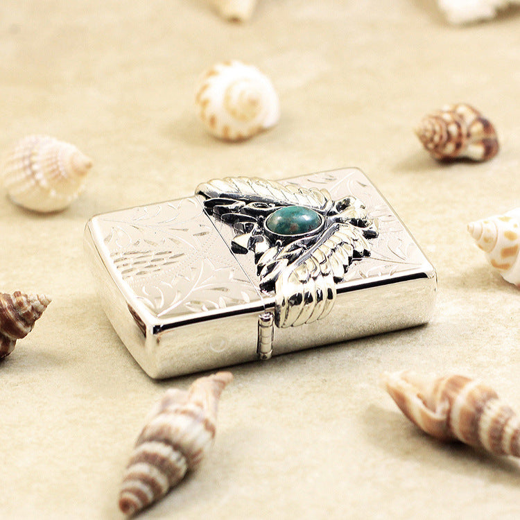 Zippo Hand-Carved Wing Emblem with Turquoise Inlay - JP72