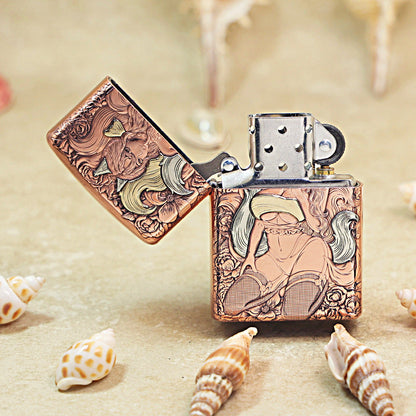 Zippo Solid Engraved Copper Finish Nine-Tailed Fox Pin-Up - CM32
