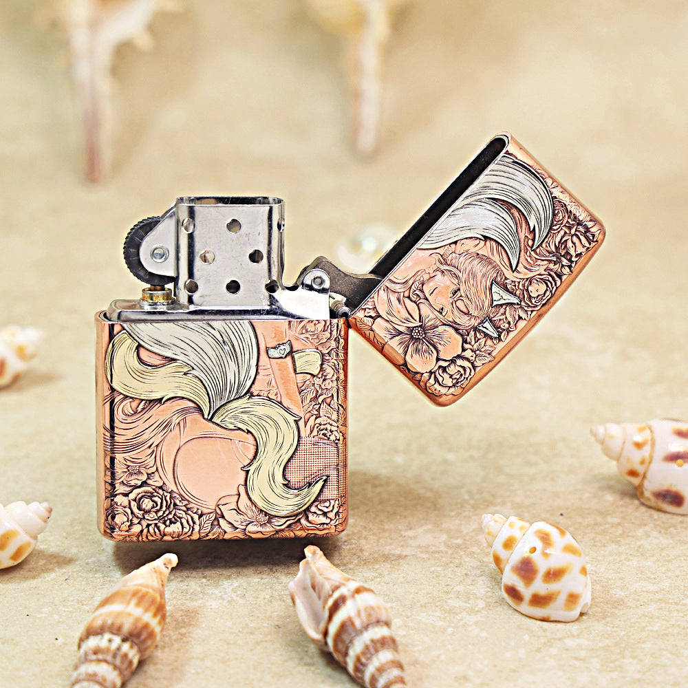 Zippo Solid Engraved Copper Finish Nine-Tailed Fox Pin-Up - CM32