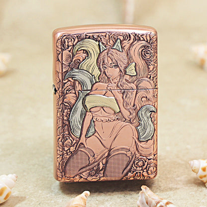 Zippo Solid Engraved Copper Finish Nine-Tailed Fox Pin-Up - CM32