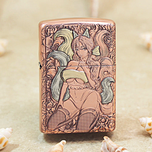 Zippo Solid Engraved Copper Finish Nine-Tailed Fox Pin-Up - CM32