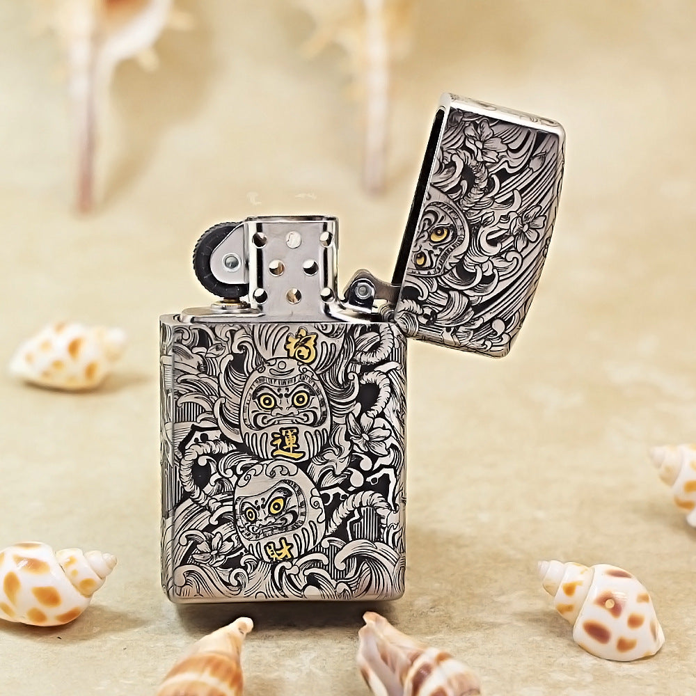 Zippo Heavy Carved Two-Tone Koi Fish and Turbulent Waves Case - CM14