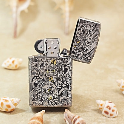 Zippo Heavy Carved Two-Tone Koi Fish and Turbulent Waves Case - CM14