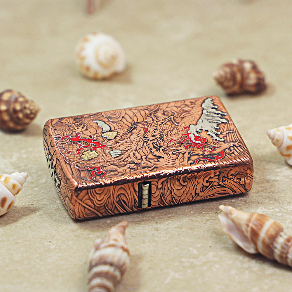 Zippo Heavy Relief Copper Tone Dragon and Flame Case Set - CM17