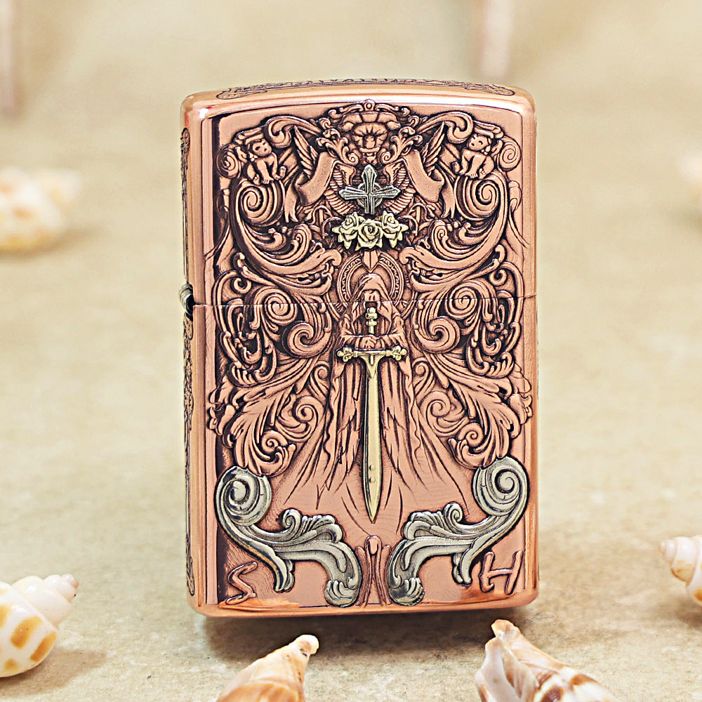 Zippo Heavy Relief Copper Tone Sword of Judgment and Cross - CM18