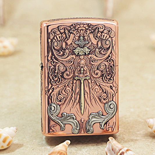 Zippo Heavy Relief Copper Tone Sword of Judgment and Cross - CM18