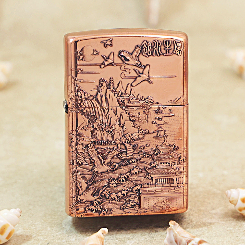 Zippo Solid 3d-embossed Copper Finish Wind Rises Water Success Landscape - CM33