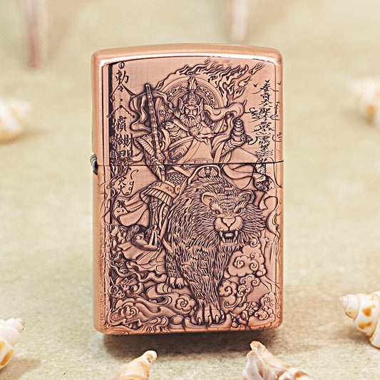 Zippo Heavy Relief Copper Tone Zhao Gongming God of Wealth on Tiger - CM34