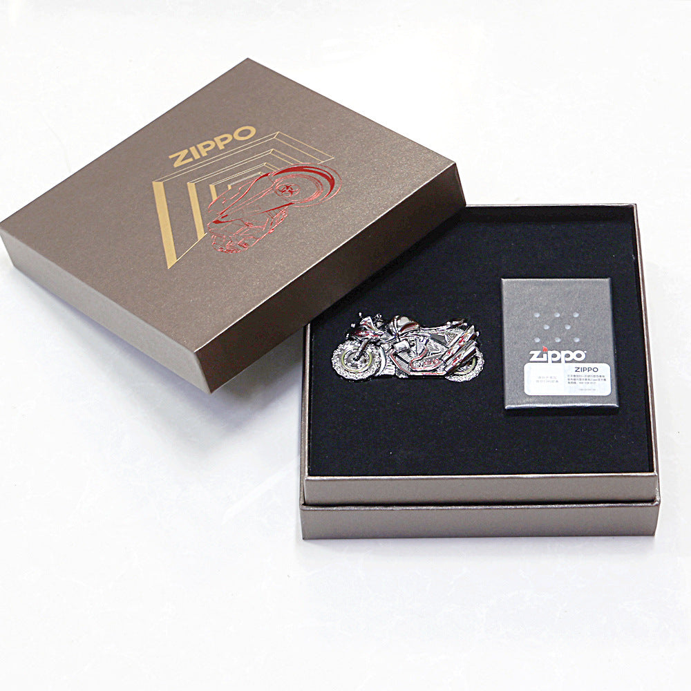 Zippo Heavy Relief Dark Tone Motorcycle Figurine Case Set - CM11