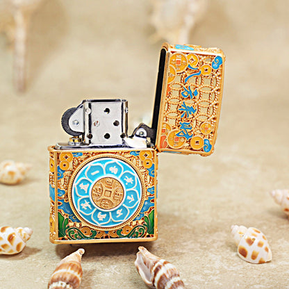 Zippo Heavy Relief Gold Abacus and Bringing in Wealth Emblem - CM05