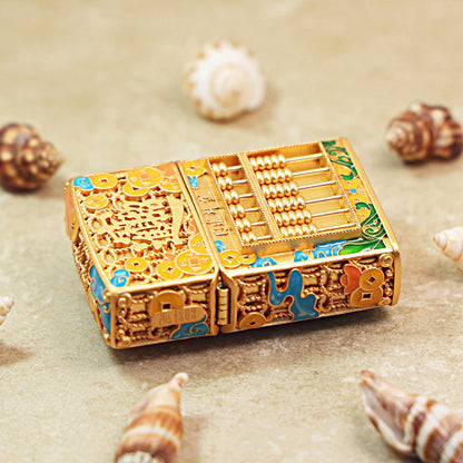 Zippo Heavy Relief Gold Abacus and Bringing in Wealth Emblem - CM05