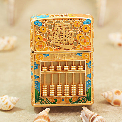 Zippo Heavy Relief Gold Abacus and Bringing in Wealth Emblem - CM05