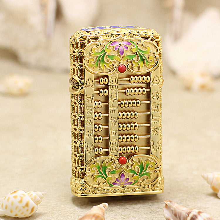 Zippo Heavy Relief Gold Abacus and Lotus Filigree Slim Case Set - CM52