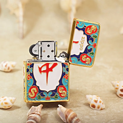 Zippo Heavy Relief Gold Enamel Prosperity Mahjong Tile Case - CM22