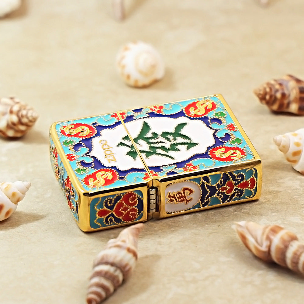 Zippo Heavy Relief Gold Enamel Prosperity Mahjong Tile Case - CM22