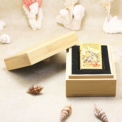 Zippo Heavy Relief Gold Filigree Winged Tiger Case Set - CM53