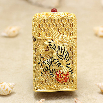 Zippo Heavy Relief Gold Filigree Winged Tiger Case Set - CM53