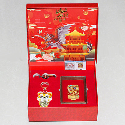 Zippo Heavy Relief Gold Lion Dance and Tiger Zodiac Case Set - CM23