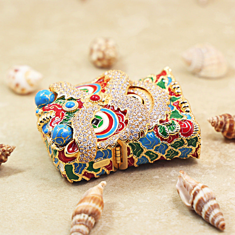 Zippo Heavy Relief Gold and Gemstone Lion Dance Head Case Set - CM41