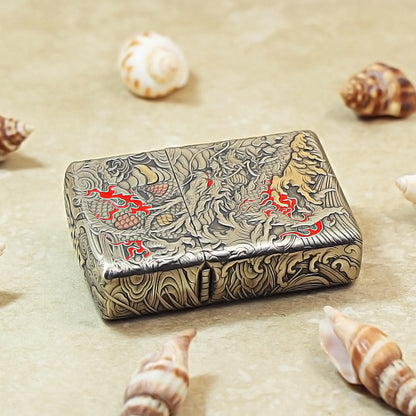 Zippo Heavy Relief Gold and Silver Coiling Dragon Prosperity Emblem - CM16