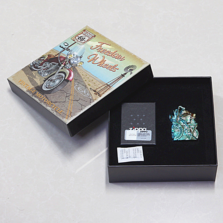 Zippo Heavy Relief Iridescent Chrome Motorcycle Engine Case Set - CM48