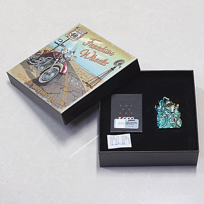 Zippo Heavy Relief Iridescent Chrome Motorcycle Engine Case Set - CM48