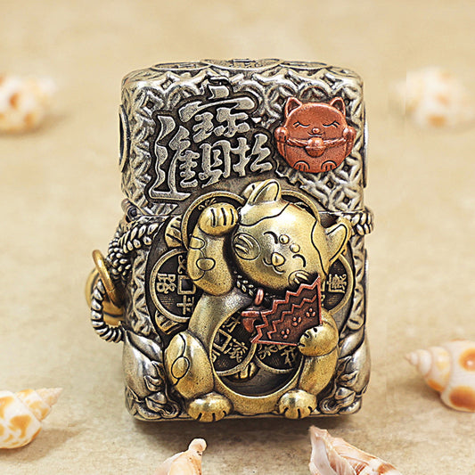 Zippo Heavy Relief Maneki-Neko Lucky Cat Fortune Case Set - CM19