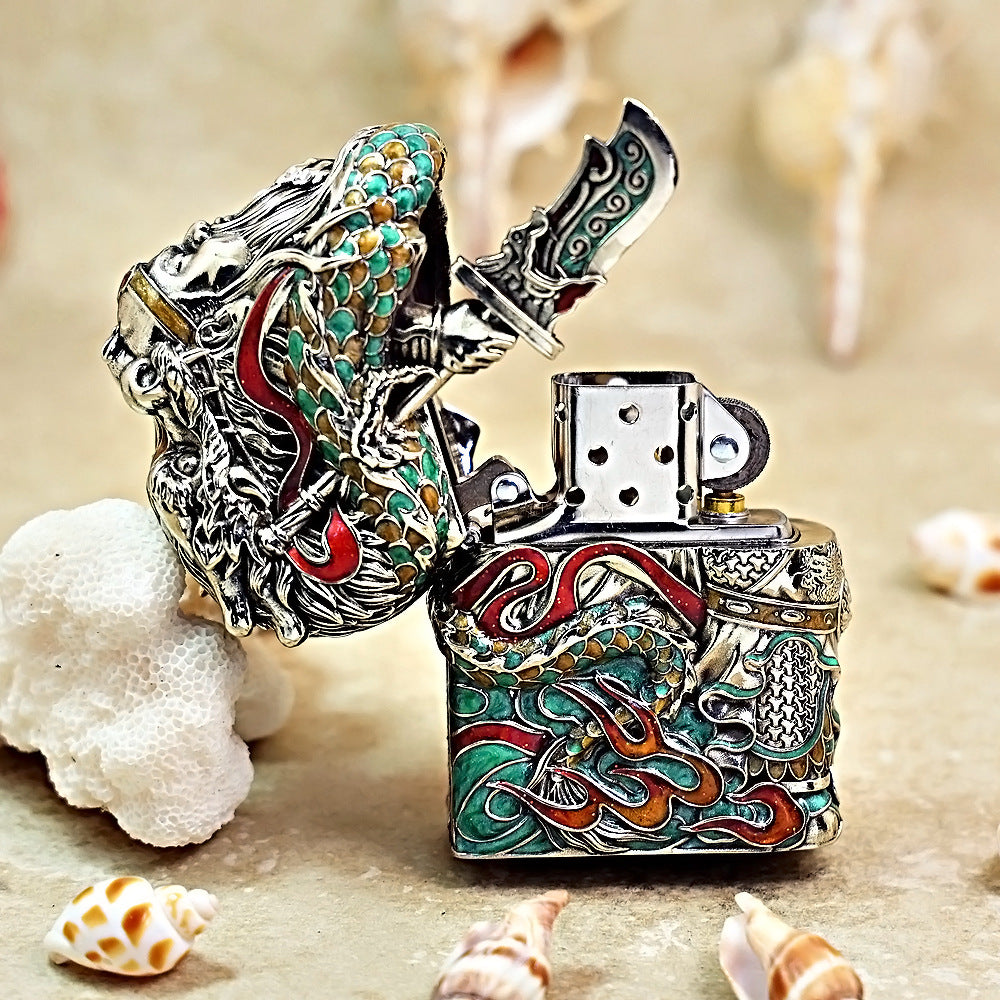 Zippo Heavy Relief Multi Color Enamel Guan Yu and Dragon Case Set - CM28