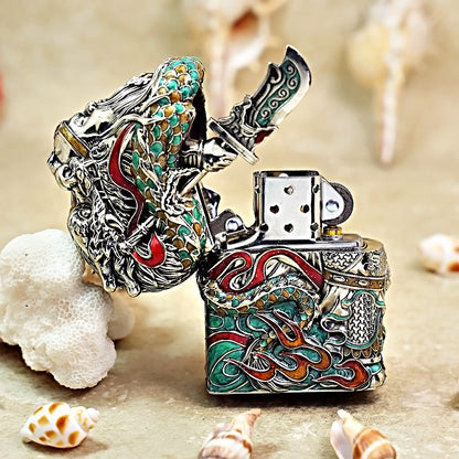 Zippo Heavy Relief Multi Color Enamel Guan Yu and Dragon Case Set - CM28