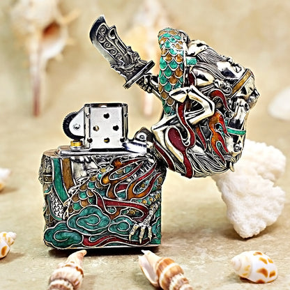 Zippo Heavy Relief Multi Color Enamel Guan Yu and Dragon Case Set - CM28