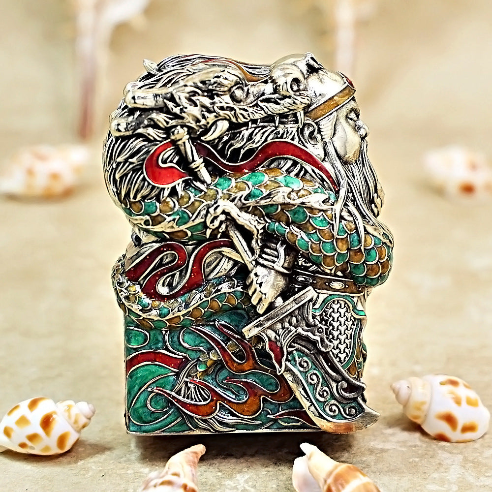 Zippo Heavy Relief Multi Color Enamel Guan Yu and Dragon Case Set - CM28