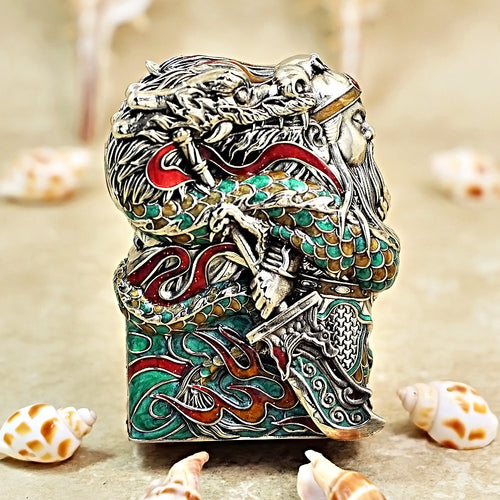 Zippo Heavy Relief Multi Color Enamel Guan Yu and Dragon Case Set - CM28