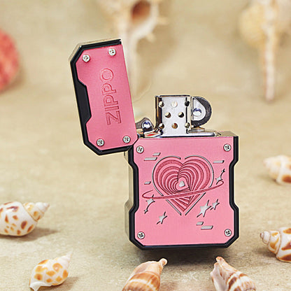 Zippo Heavy Relief Pink Mecha Style Planetary Heart Case Set - CM39