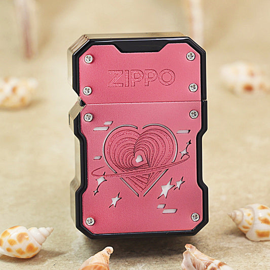 Zippo Heavy Relief Pink Mecha Style Planetary Heart Case Set - CM39