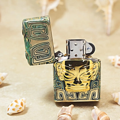 Zippo Heavy Relief Sanxingdui Golden Mask and Bronze Patina Case Set - CM25