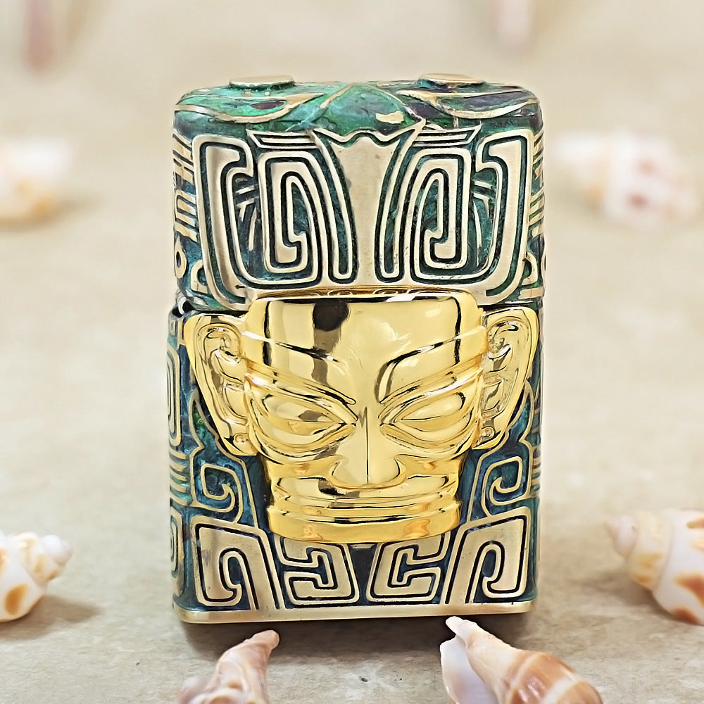 Zippo Heavy Relief Sanxingdui Golden Mask and Bronze Patina Case Set - CM25
