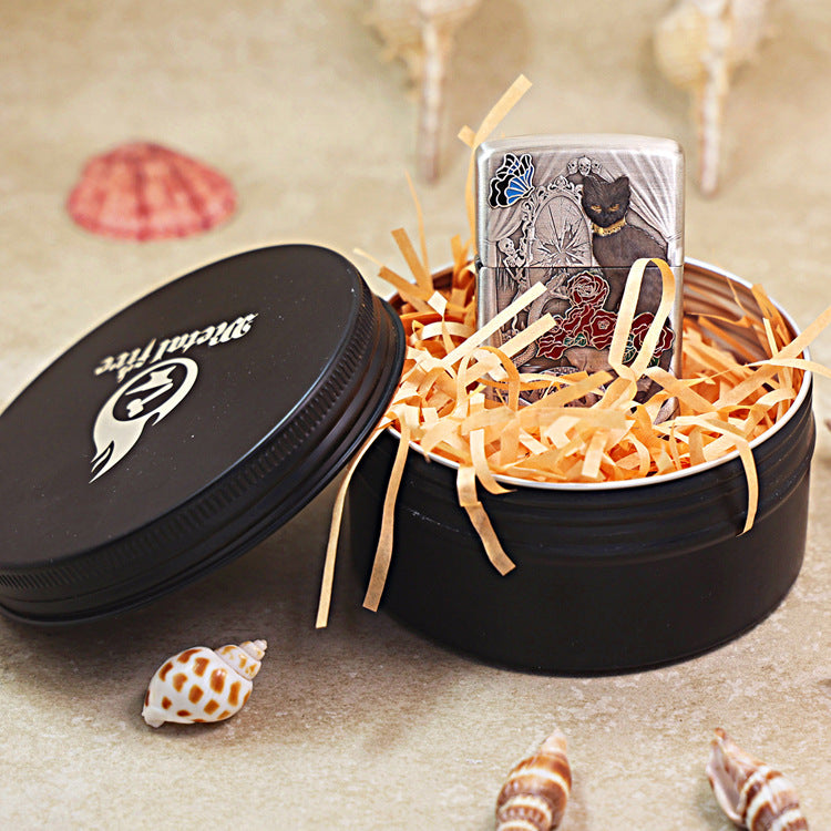 Zippo Heavy Relief Silver Broken Mirror Snake Cat Gothic Case - CM38