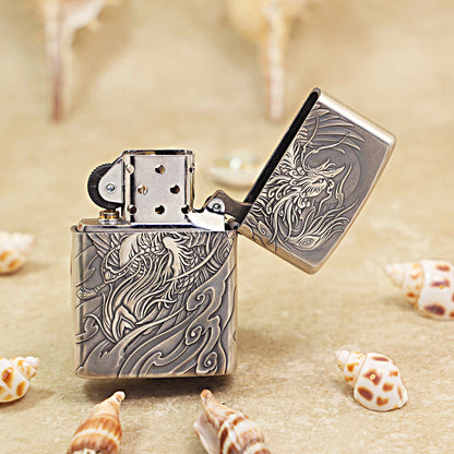 Zippo Heavy Relief Silver Phoenix and Peony Case - CM35