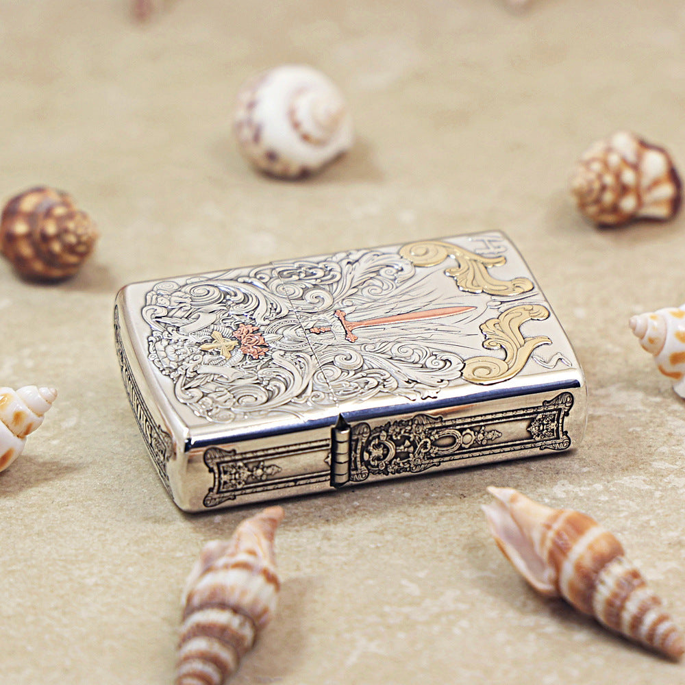Zippo Solid 3d-embossed Argent Sword of Judgment and Cherubs Case - CM30