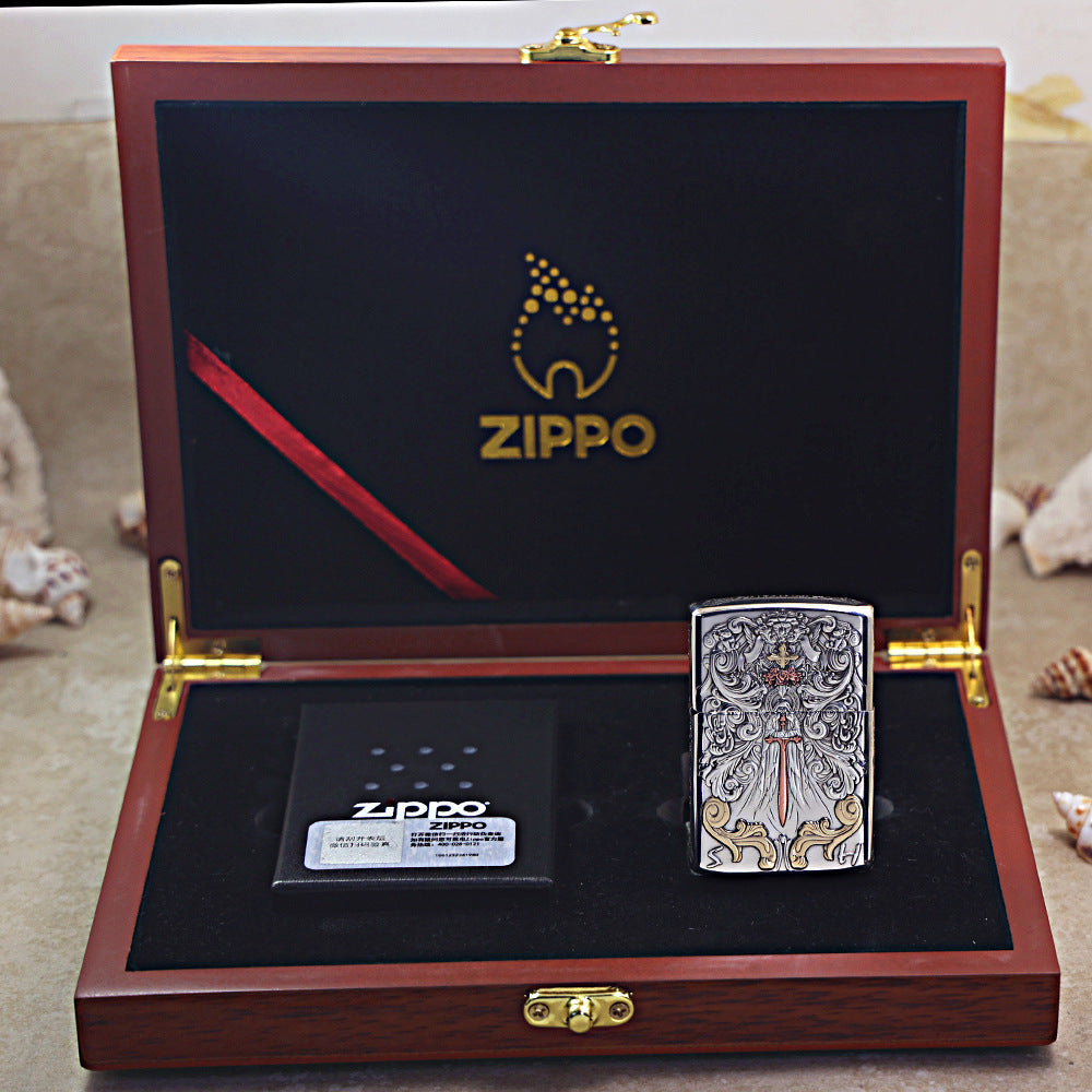 Zippo Solid 3d-embossed Argent Sword of Judgment and Cherubs Case - CM30