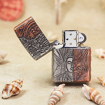 Zippo Heavy Relief Two Tone Buddha and Demon Good vs Evil Case - CM15
