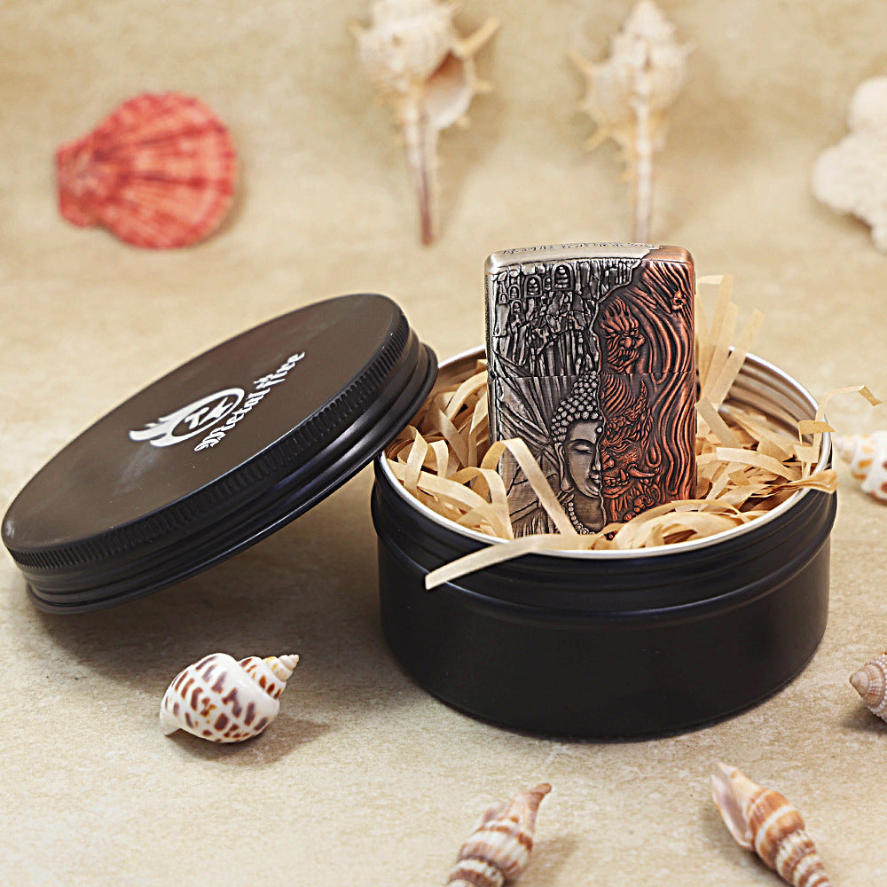 Zippo Heavy Relief Two Tone Buddha and Demon Good vs Evil Case - CM15