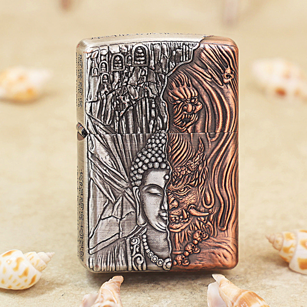 Zippo Heavy Relief Two Tone Buddha and Demon Good vs Evil Case - CM15
