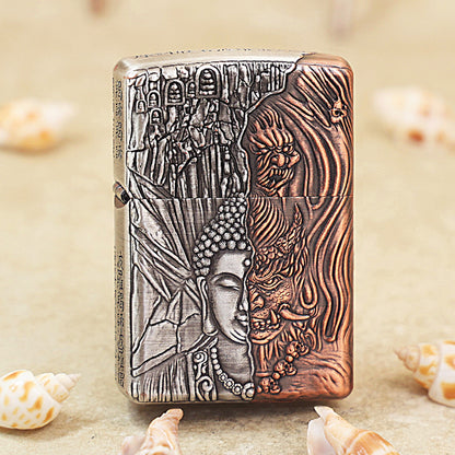 Zippo Heavy Relief Two Tone Buddha and Demon Good vs Evil Case - CM15