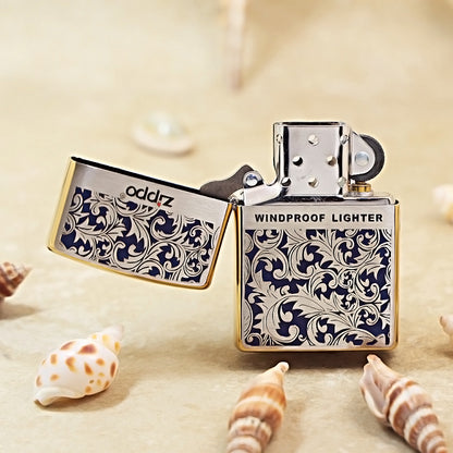 Zippo High Polish Brass Blue Color Filled Arabesque Scroll - CS05