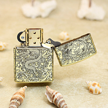 Zippo High Polish Brass Deep Engraved Flying Dragon in Sky - CC163