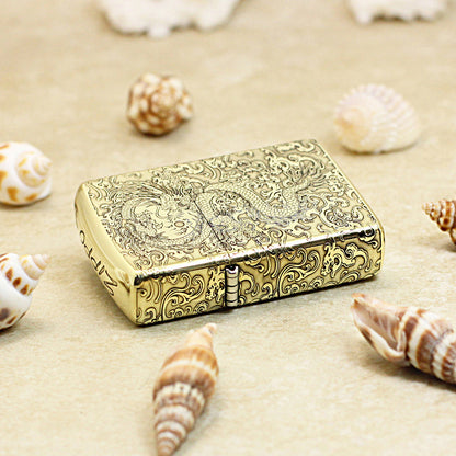 Zippo High Polish Brass Deep Engraved Flying Dragon in Sky - CC163